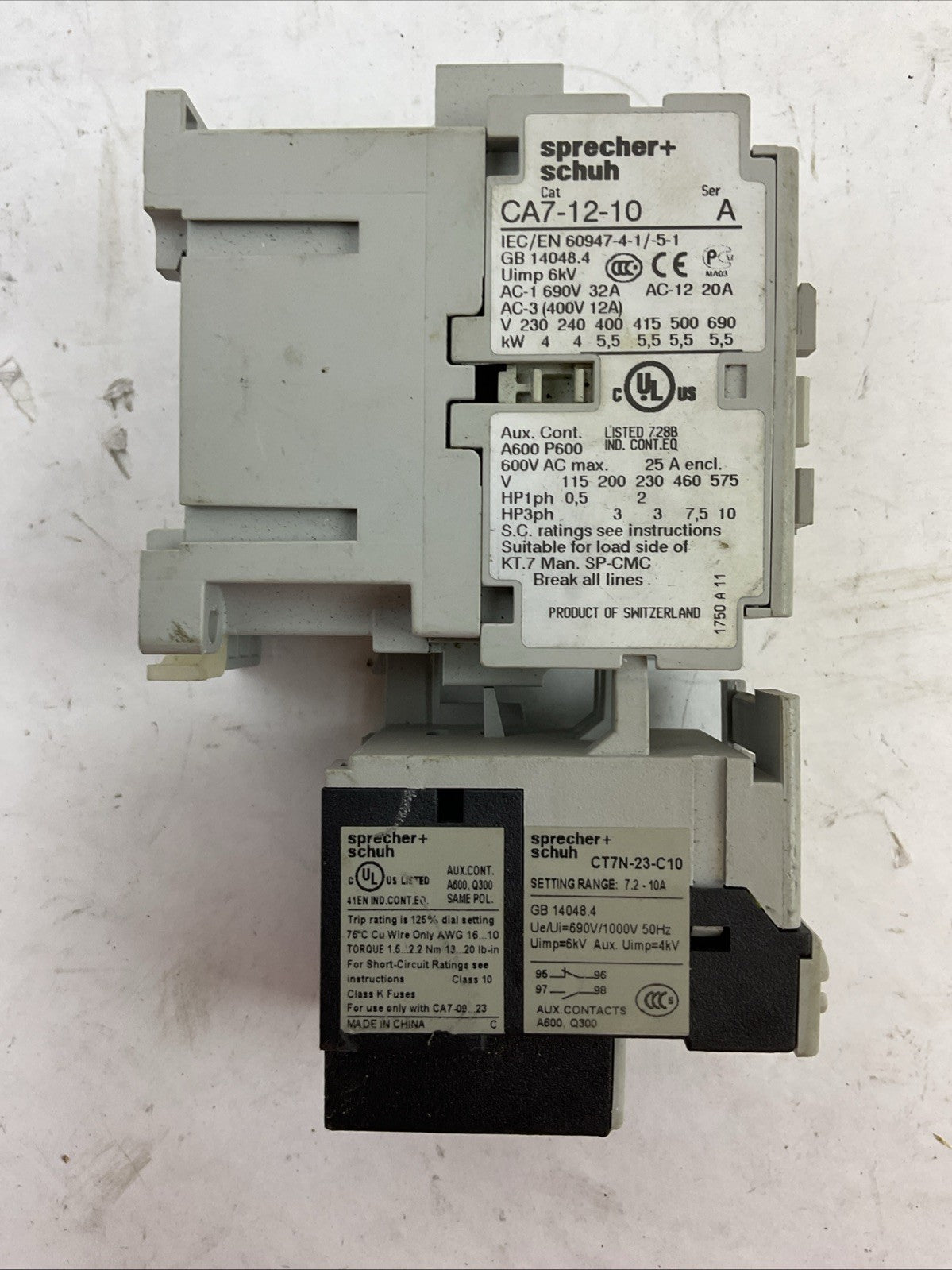 SPRECHER+SCHUH STARTER CA7-12-10 CONTACTOR 600VAC 25A 10HP CT7N-23-C10 RELAY