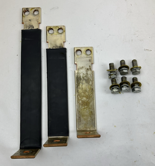 3PC HEAVY DUTY INSULATED COPPER BUSBAR SET L-SHAPED DUAL 2-HOLE TERMINAL W/BOLTS