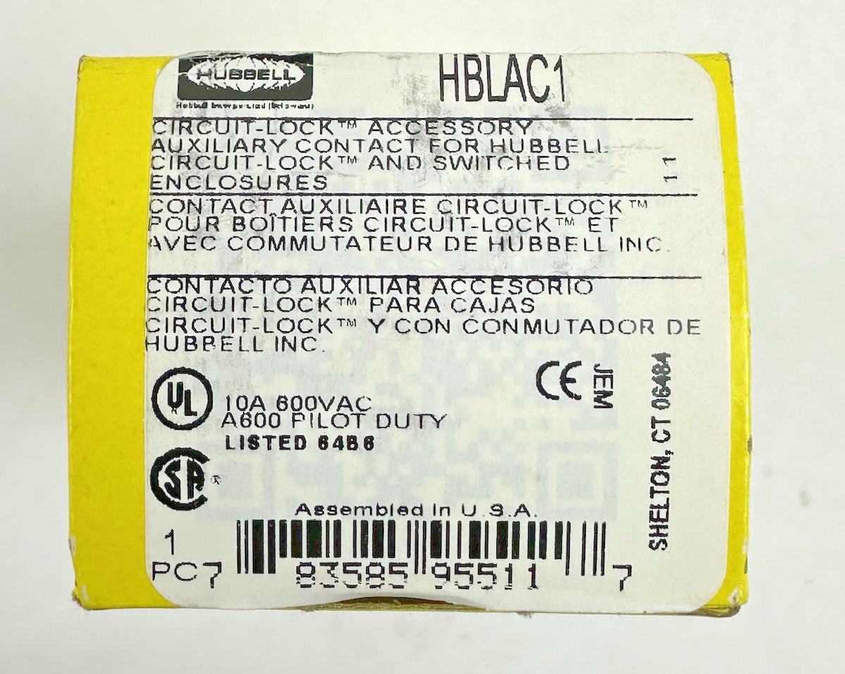 HUBBELL HBLAC1 CIRCUIT-LOCK AUXILIARY CONTACT 10A 600VAC