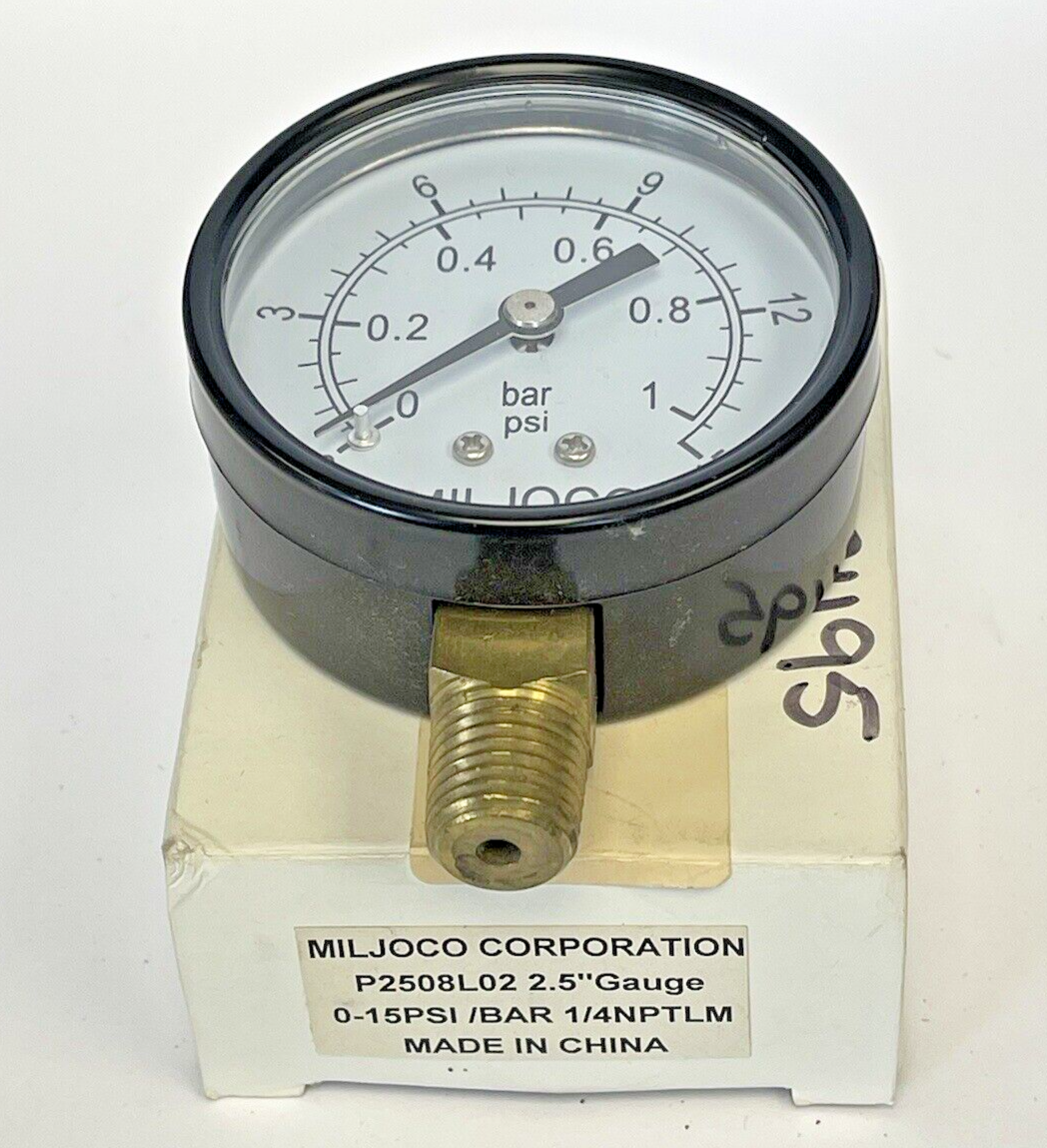 MILJOCO - P2508L02 - PRESSURE GAUGE - 2.5" DIAMETER, 1/4" NPTLM, 0-15 PSI