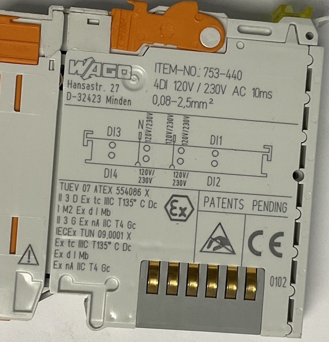 WAGO 753-440 DIGITAL INPUT MODULE 120V/230VAC 10MS 4DI