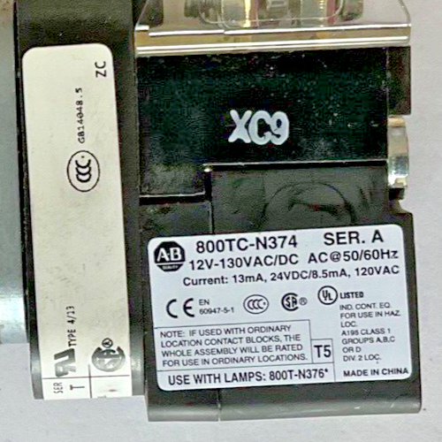 ALLEN BRADLEY 800T-SB00XX MOMENTARY PUSH BUTTON SER.T  W/800TC-N374 SER.A