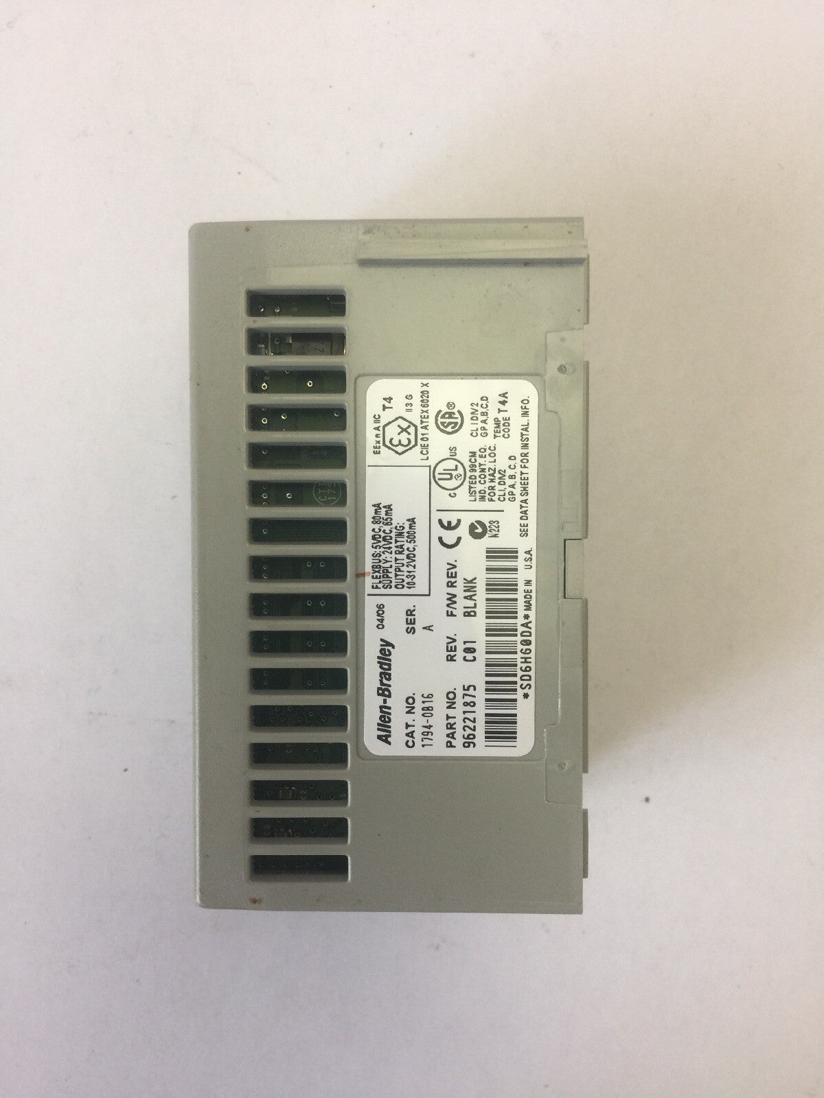ALLEN BRADLEY 1794-OB16 24VDC SOURCE OUTPUT MODULE SER A REV C01 F/W REV BLANK