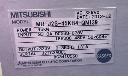 MITSUBISHI MR-J2S-45KB4-Q139 AC SERVO DRIVE OUTPUT 323V 131A INPUT 538-678VDC