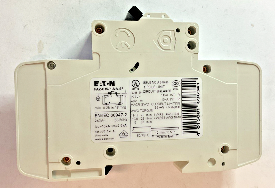 EATON FAZ-C15/1-NA-SP CIRCUIT BREAKER 15A 277VAC 48VDC