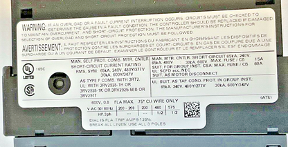 SIEMENS 3RV2011-0HA10 MOTOR CONTROL 0.55-0.8A