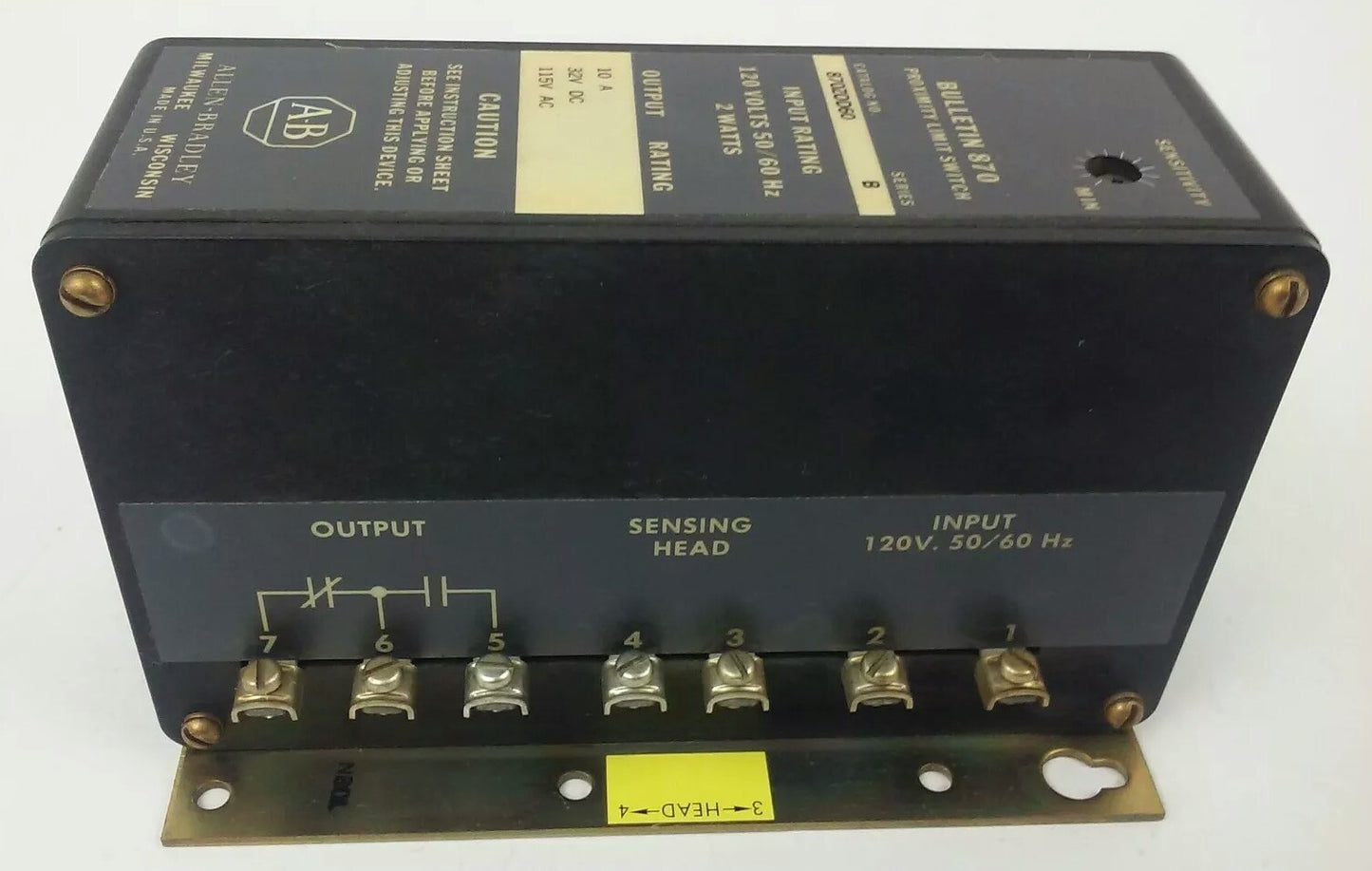 ALLEN BRADLEY 870-ZOD60 SER. B,PROXIMITY LIMIT SWITCH 120V, 2 WATTS, 10A, 32VDC