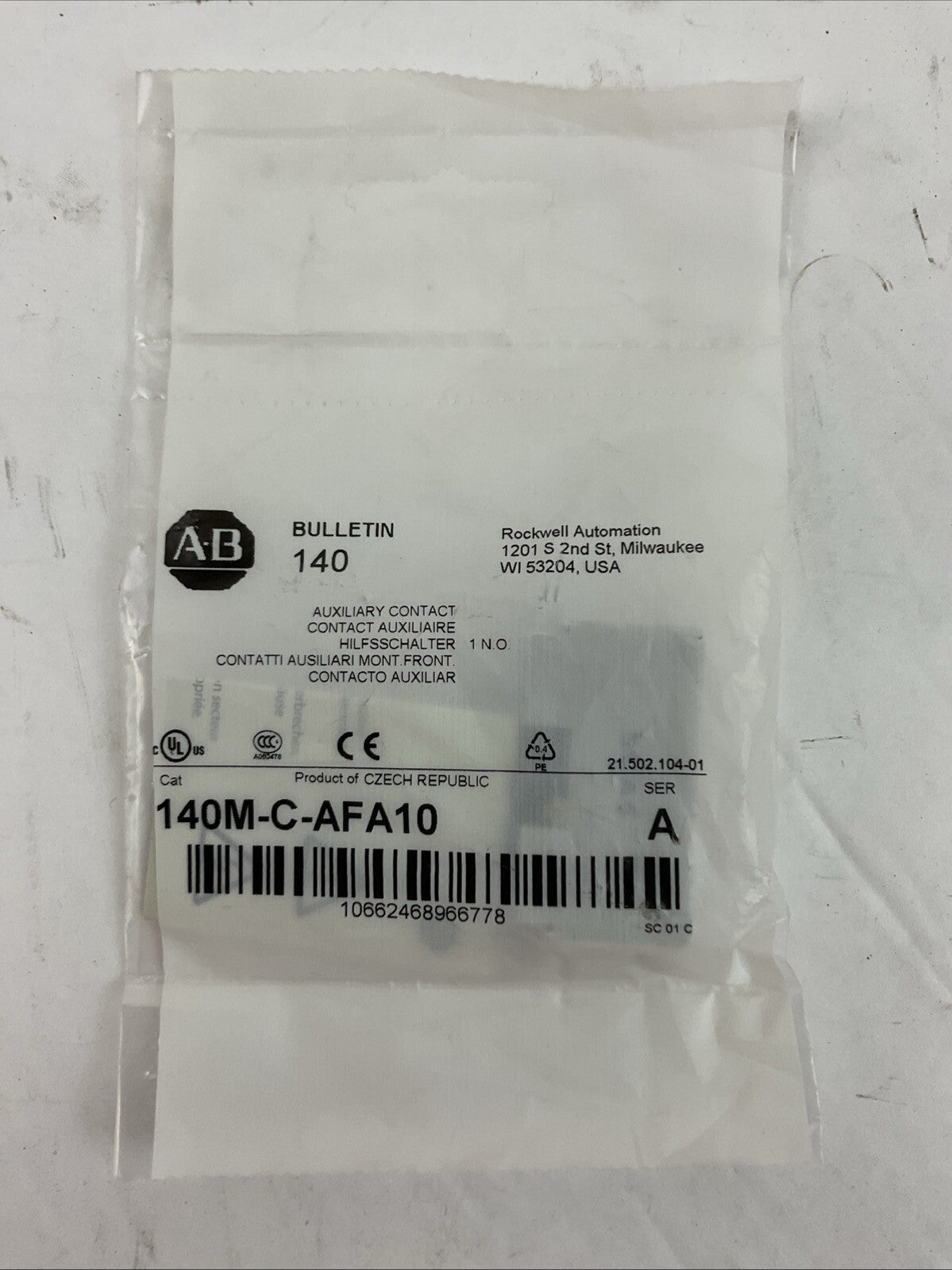 ALLEN BRADLEY 140M-C-AFA10 SER A AUXILIARY CONTACT