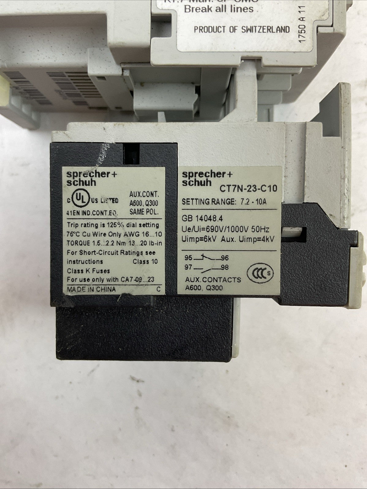 SPRECHER+SCHUH STARTER CA7-12-10 CONTACTOR 600VAC 25A 10HP CT7N-23-C10 RELAY
