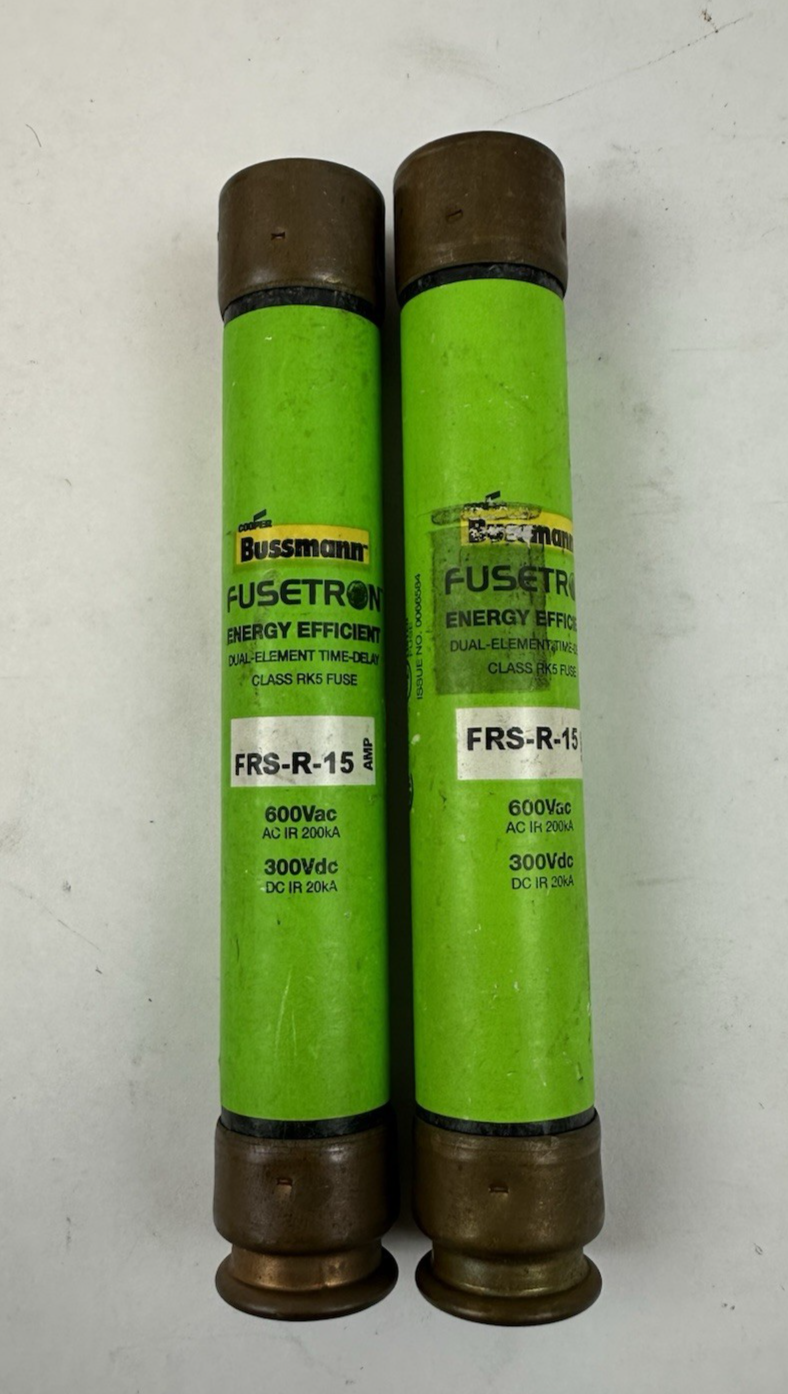 COOPER BUSSMANN FRS-R-15 15A RK5 TIME DELAY FUSE 600VAC LOT OF 2