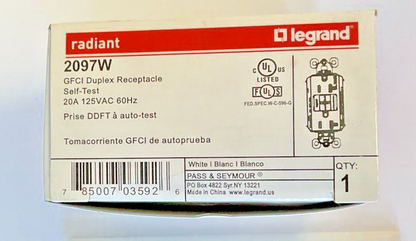 LEGRAND 2097W GFCI DUPLEX RECEPTACLE 20A 125VAC 60HZ RADIANT****LOTOF5****