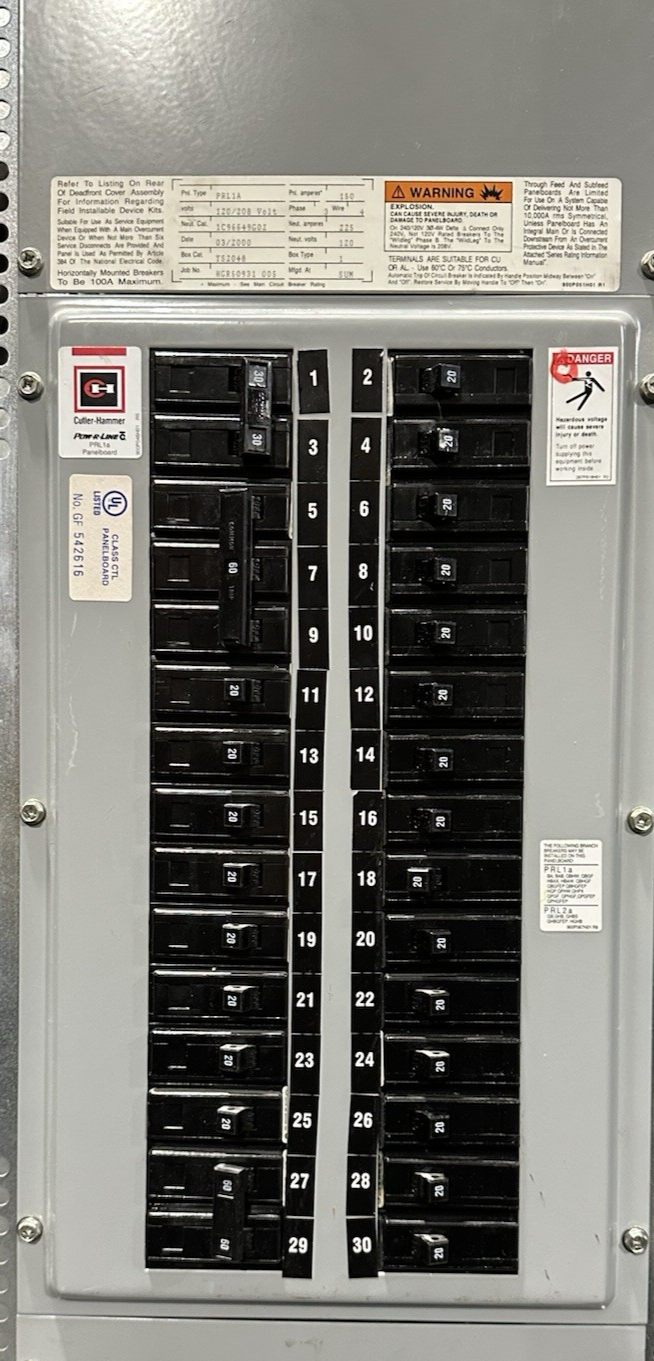 Cutler Hammer PRL1A Panelboard 150AMP 120/208V 3PH 4W 30 Space 100AMP Main