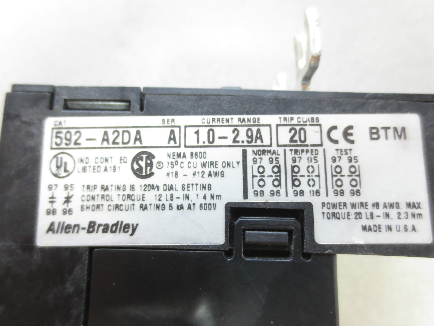ALLEN-BRADLEY 592-A2DA OVERLOAD RELAY