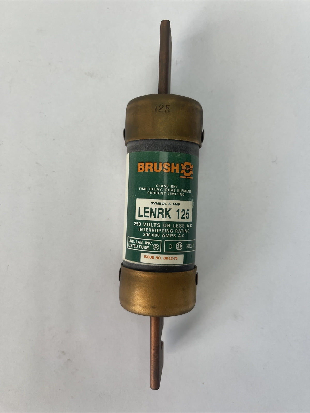 BRUSH LENRK 125 CLASS RK1 TIME DELAY DUAL ELEMENT FUSE 125AMP 250VAC CURRENT