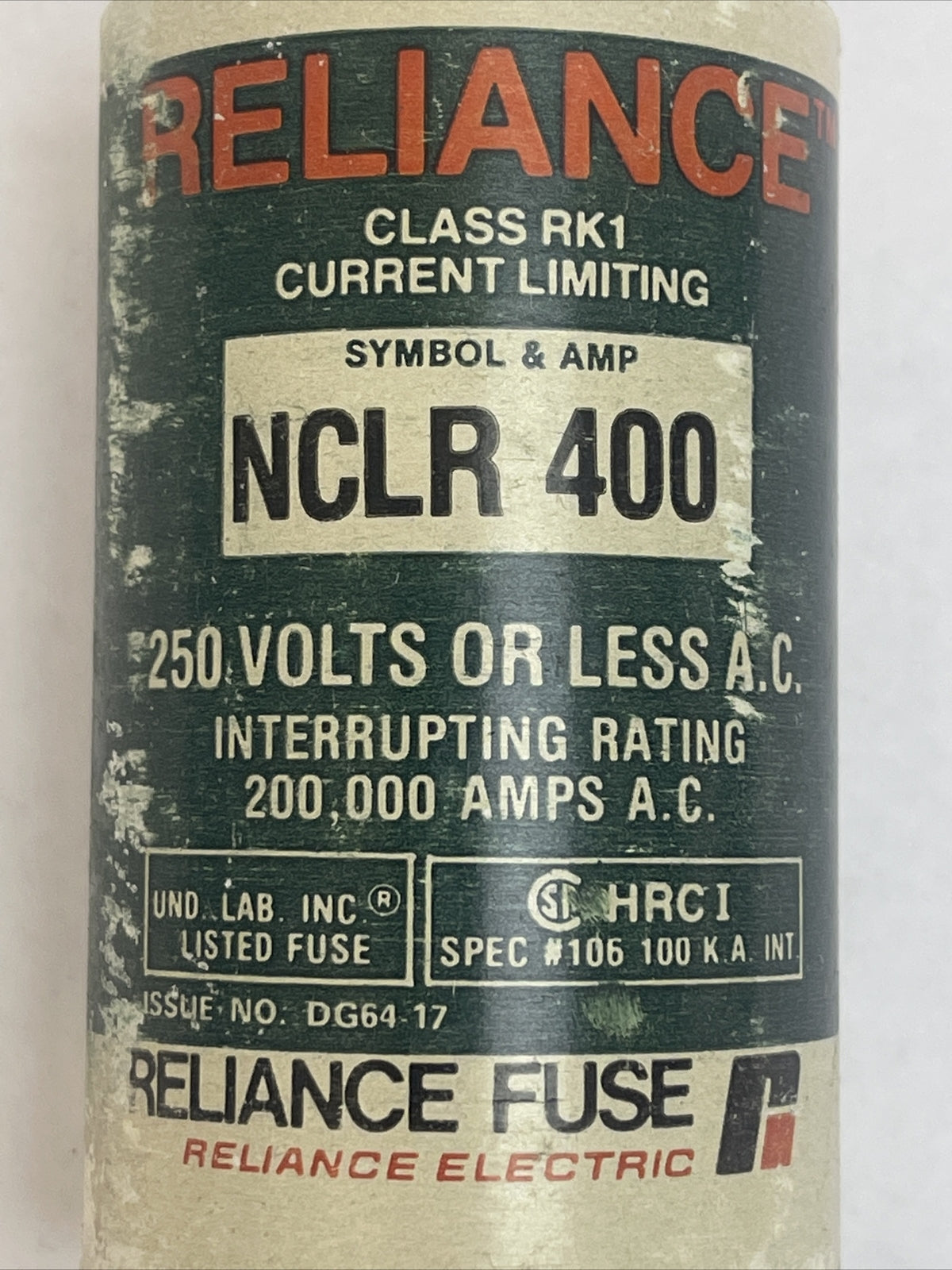RELIANCE NCLR400 CURRENT LIMITING CLASS RK1 FUSE 250VAC 400AMP