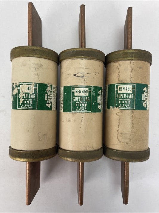 BUSSMANN REN450 BUSS SUPER-LAG RENEWABLE FUSE 450AMP 250VAC (LOT OF 3)