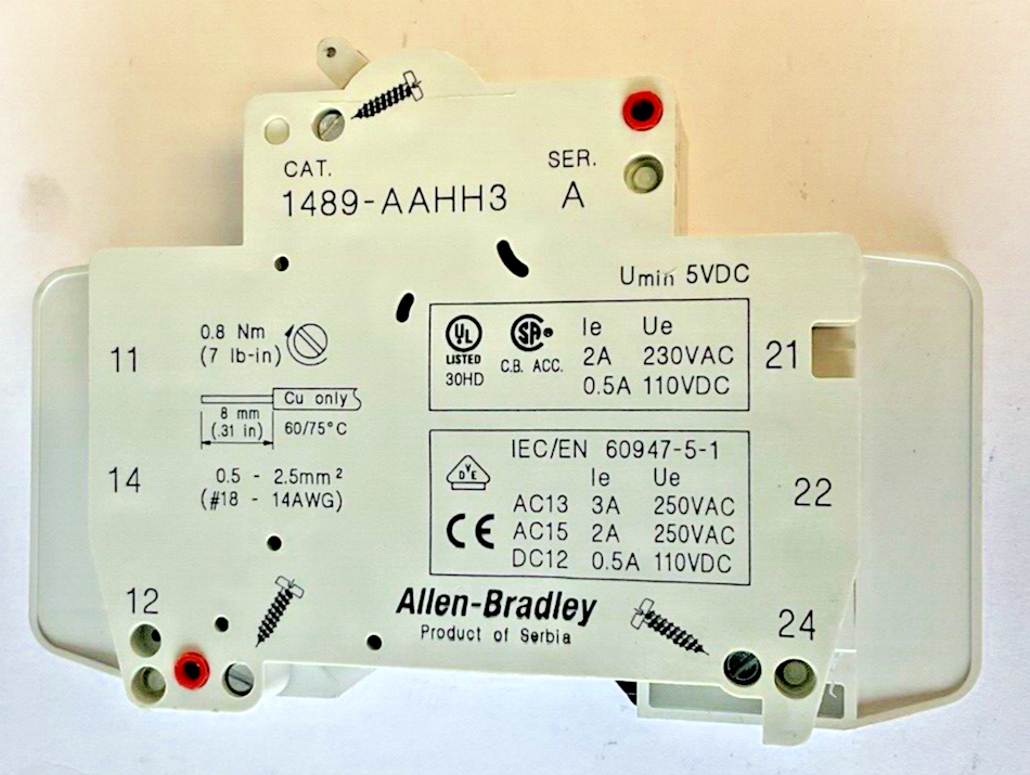 ALLEN BRADLEY 1489-A1D050 CIRCUIT BREAKER SER.A W/ 1489-AAHH3 AUX***LOTOF3***