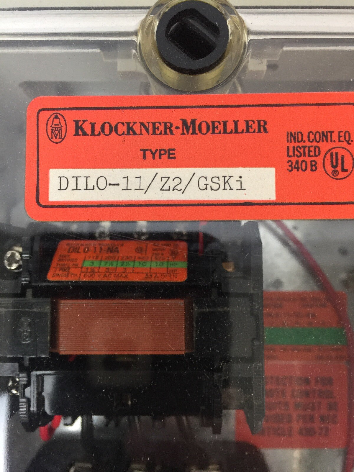 KLOCKNER-MOELLER DIL0-11/Z2/GSKi DIL0-11/Z2-NA INDUSTRIAL CONTROL PANEL ENCLOSUR