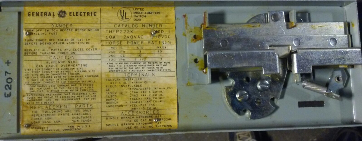 GENERAL ELECTRIC GE THFP222X - 60A, 2-Pole, 240V - Fused Panelboard Switch