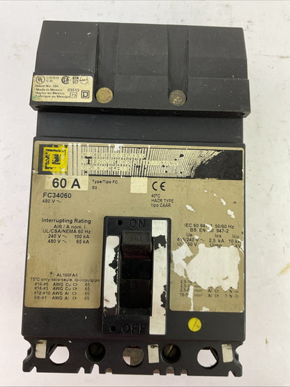 SQUARE D FC34060 CIRCUIT BREAKER 480VAC 3POLE 60AMP