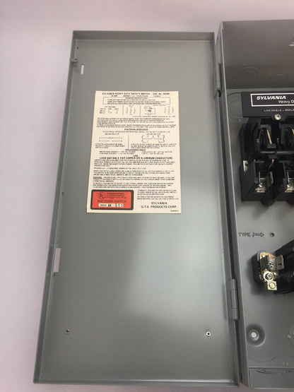 SYLVANIA HD361 FUSIBLE HEAVY DUTY SAFETY SWITCH 30AMP 480/600VAC 20HP 3 PHASE
