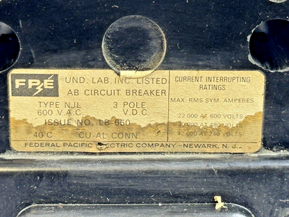 FPE - NJL631150 - MOLDED CASE CIRCUIT BREAKER - 150 A, 3 POLE, 600 VAC, LB-650