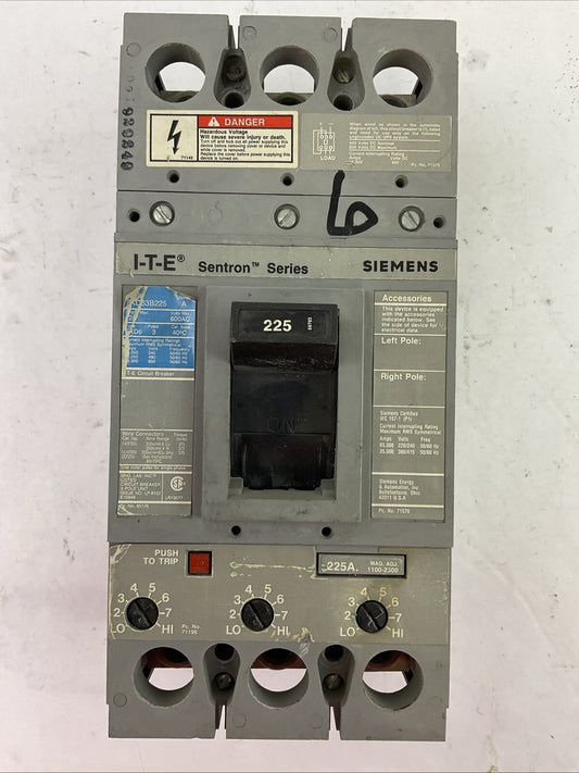 ITE FXD63B225 SENTRON SERIES CIRCUIT BREAKER 225AMP 600VAC 3POLE SIEMENS