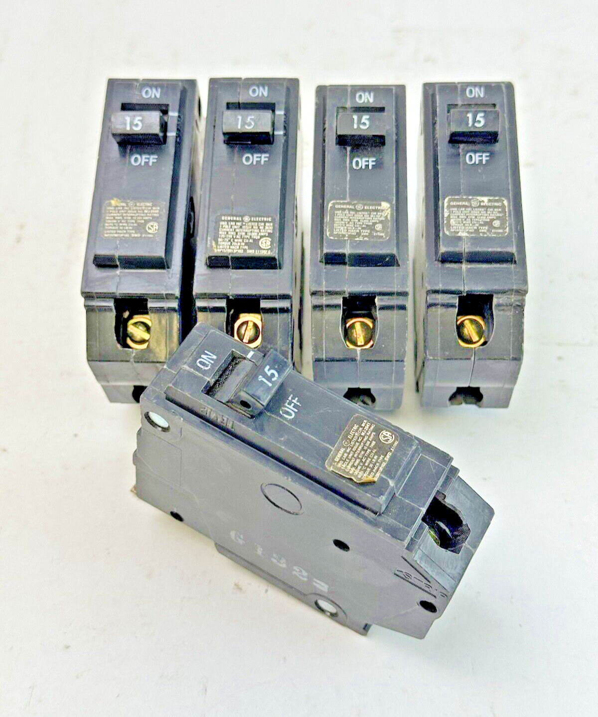 GE **LOT OF 5** - THQB115 - CIRCUIT BREAKERS - 1 POLE, 15 A, 240 VAC, TYPE THQB