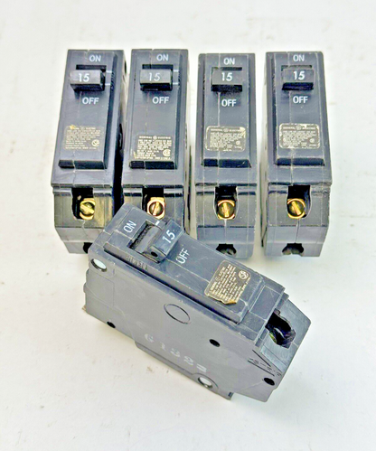 GE **LOT OF 5** - THQB115 - CIRCUIT BREAKERS - 1 POLE, 15 A, 240 VAC, TYPE THQB