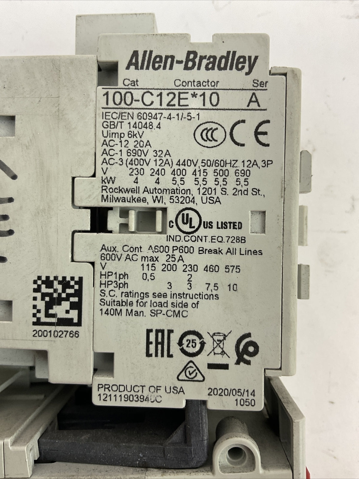 ALLEN BRADLEY STARTER (100-C12E*10 COIL 24VDC + 193-EECB 1.0-5.0A)