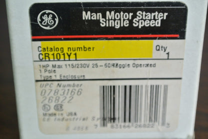 GE CR101Y1 - MANUAL MOTOR STARTER, SINGLE SPEED - 1HP, 115/230VAC NEW SURPLUS