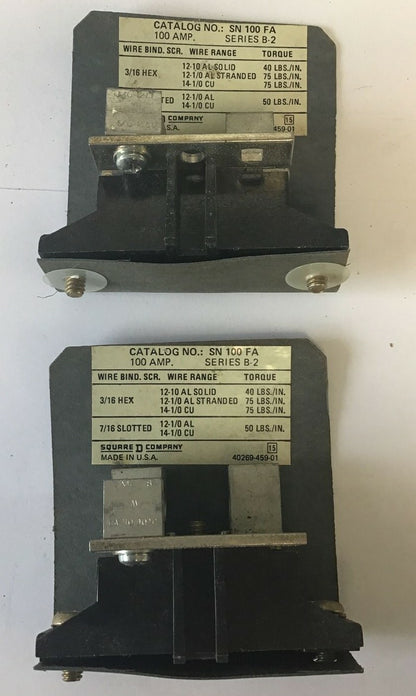 SQUARE D SN100FA,SER.B2  NEUTRAL ASSEMBLY 100A  277/480VAC 125/250VDC***LOTOF2**