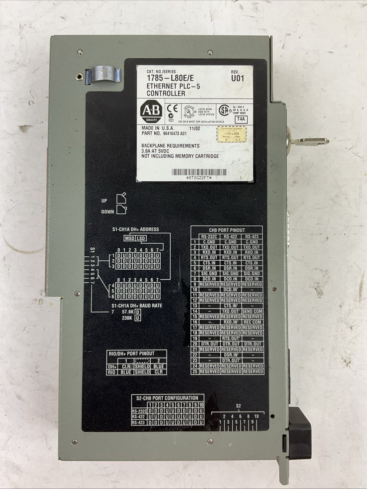 ALLEN BRADLEY 1785-L80E SER E REV U01 ETHERNET PLC-5 CONTROLLER