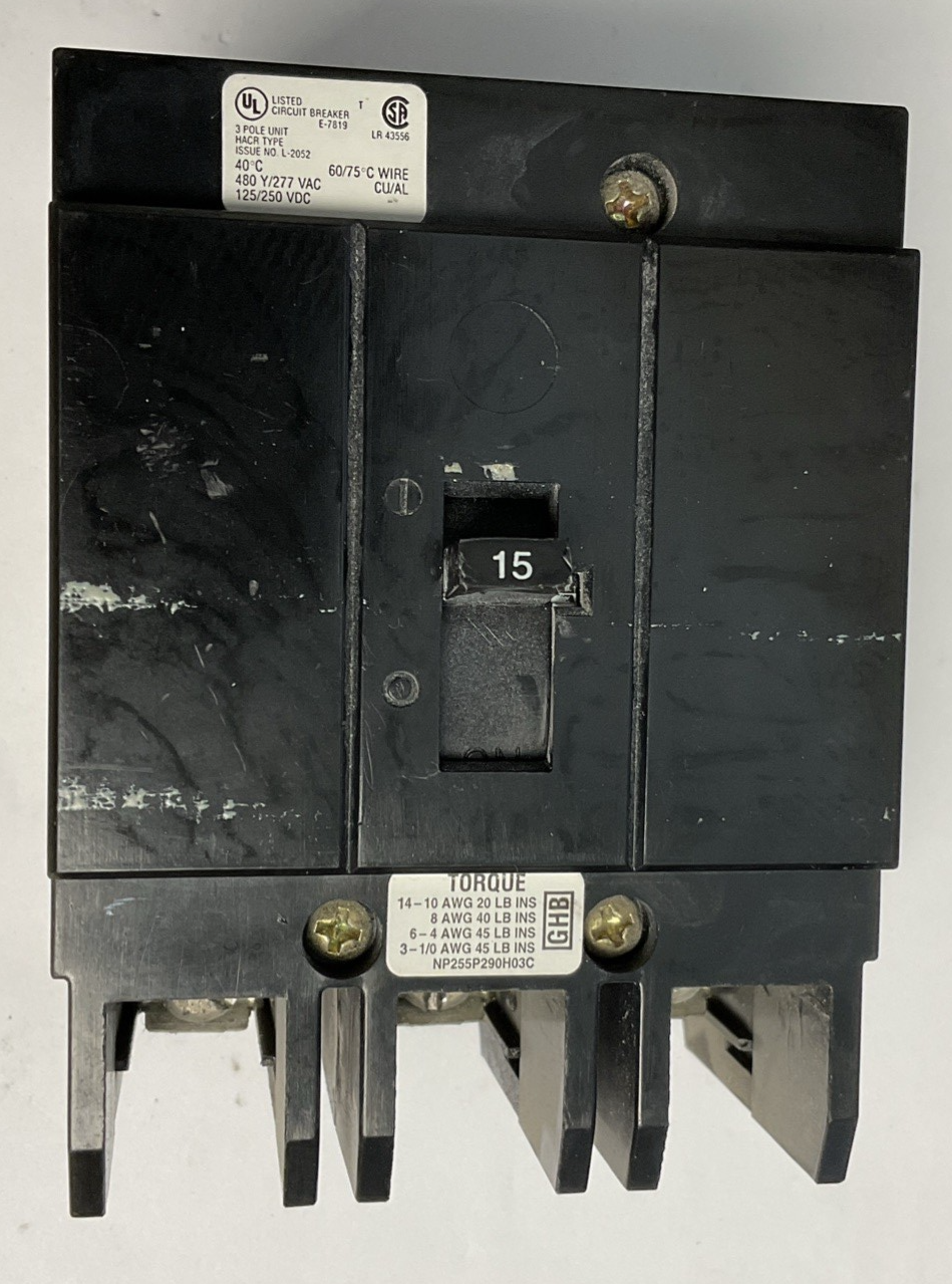 CUTLER HAMMER GHB3015 CIRCUIT BREAKER 15A 480VAC 250VDC 3P