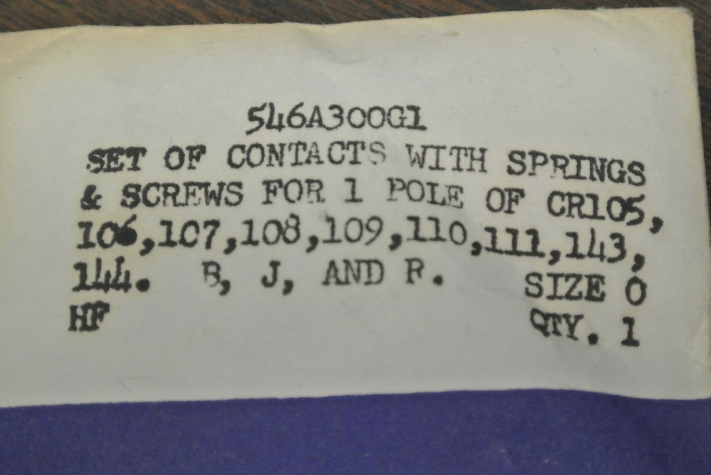GENERAL ELECTRIC 546A300G1 CONTACT KIT / SIZE 0 / NEW SURPLUS
