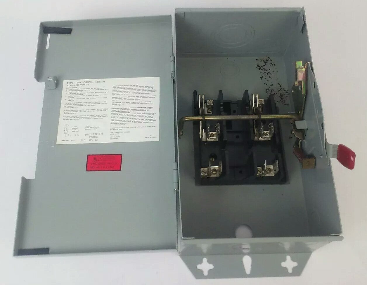 WESTINGHOUSE GFN322N FUSIBLE SAFETY SWITCH 2P 60A 240V 15HP TYPE 1 INDOOR