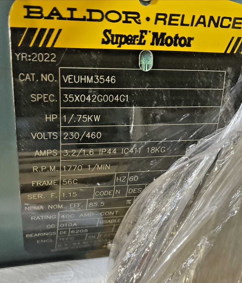 BALDOR VEUHM3546 INDUSTRIAL MOTOR 1/.75KW 230/460V 1770 1/MIN 60HZ 3.2/1.6A