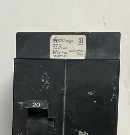 CUTLER HAMMER GHB2020 CIRCUIT BREAKER 20A 480VAC 250VDC 2P