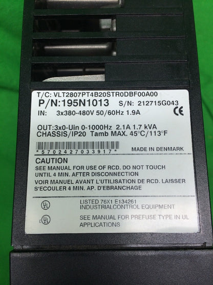 DANFOSS VLT 2800 VARIABLE SPEED DRIVE 195N1013 480V 1.9A