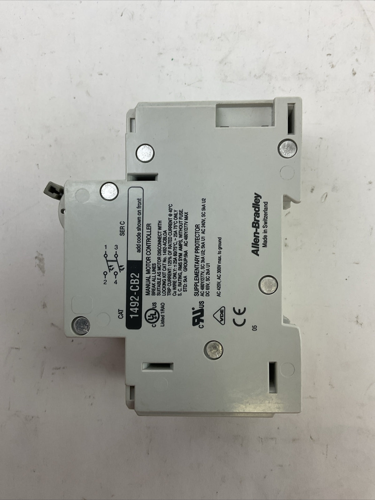 ALLEN BRADLEY 1492-CB2G080 MANUAL MOTOR CONTROLLER 8A 2HP 480Y/277VAC 1PH SER C