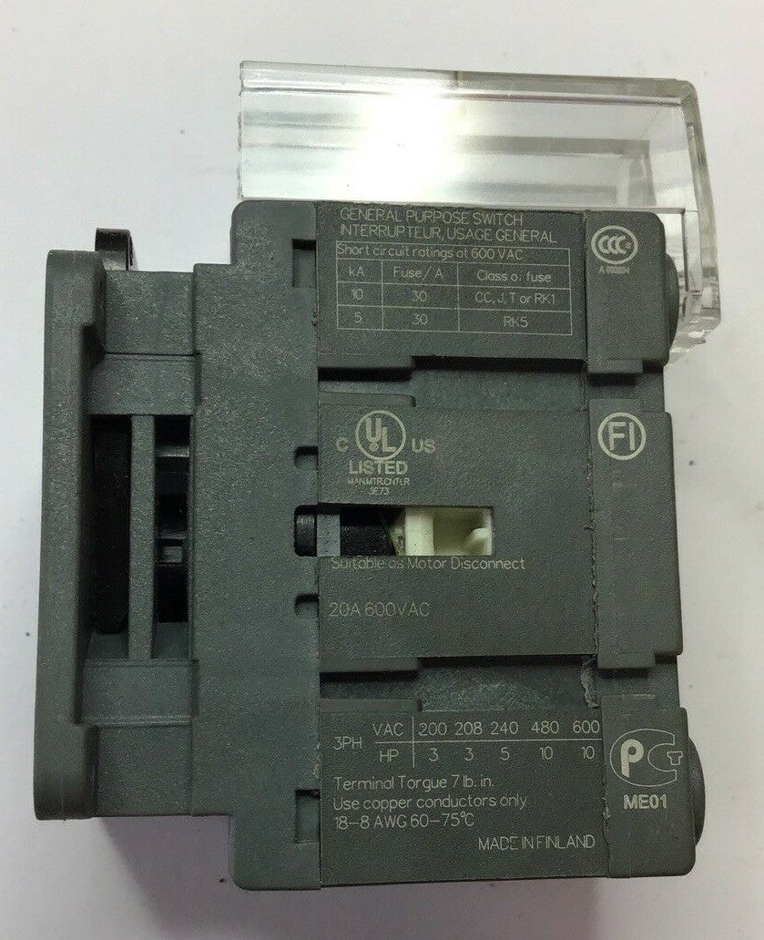 ABB OT16FT3 SWITCH DISCONNECTOR 60HZ 8KV 20A 600VAC