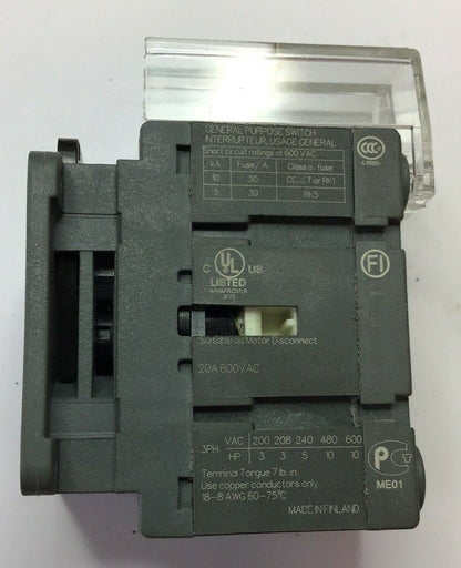 ABB OT16FT3 SWITCH DISCONNECTOR 60HZ 8KV 20A 600VAC