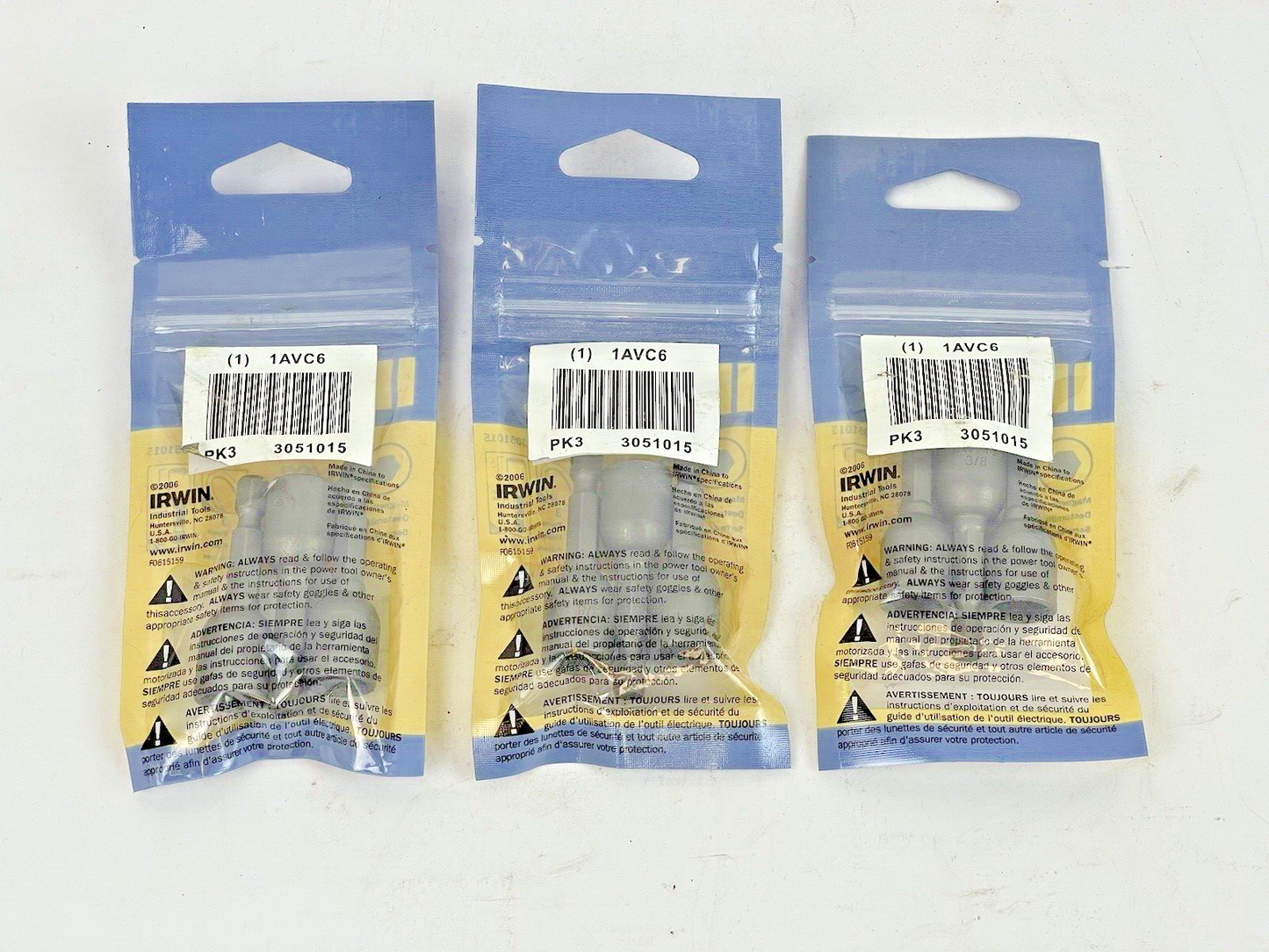 IRWIN SPEEDBOR - 3051015 *LOT OF 3 PACK (9 TOTAL)* - 3/8" MAGNETIC NUTSETTERS