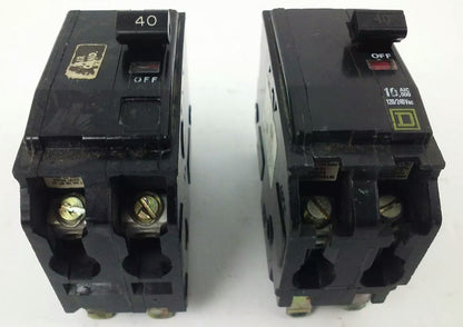SQUARE D QO240 CIRCUIT BREAKER, 2 POLE, 40 AMP, 120/240V, 10KA, QO, (LOT OF 2)