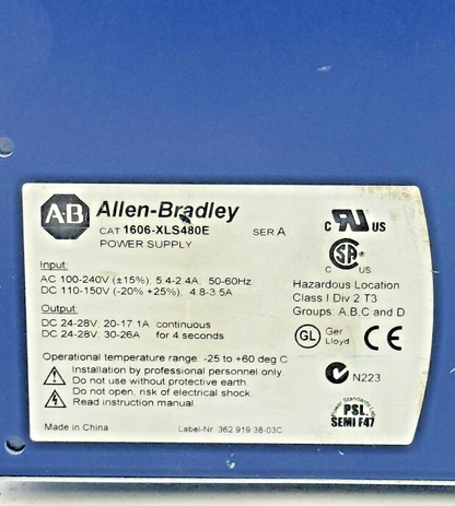 ALLEN-BRADLEY - 1606-XLS480E SER. A - POWER SUPPLY - 480 W, 24 VDC