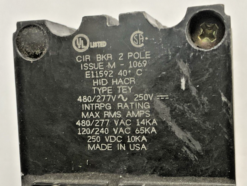 GE TEY220 CIRCUIT BREAKER 20A 480VAC 2POLE 250VDC