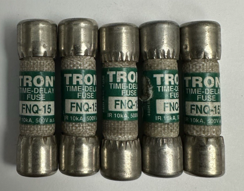 COOPER BUSSMANN FNQ-15 TRON FUSE 15 AMP 500VAC TIME DELAY FUSE LOT OF 5