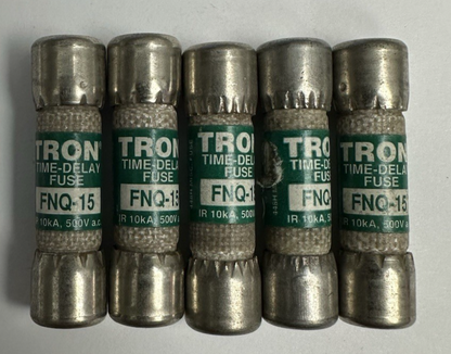 COOPER BUSSMANN FNQ-15 TRON FUSE 15 AMP 500VAC TIME DELAY FUSE LOT OF 5