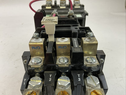 ALLEN BRADLEY 409-C38ND SER B STARTER 68A 600VAC 3PH 60HP COIL 115-120V W72 HEAT