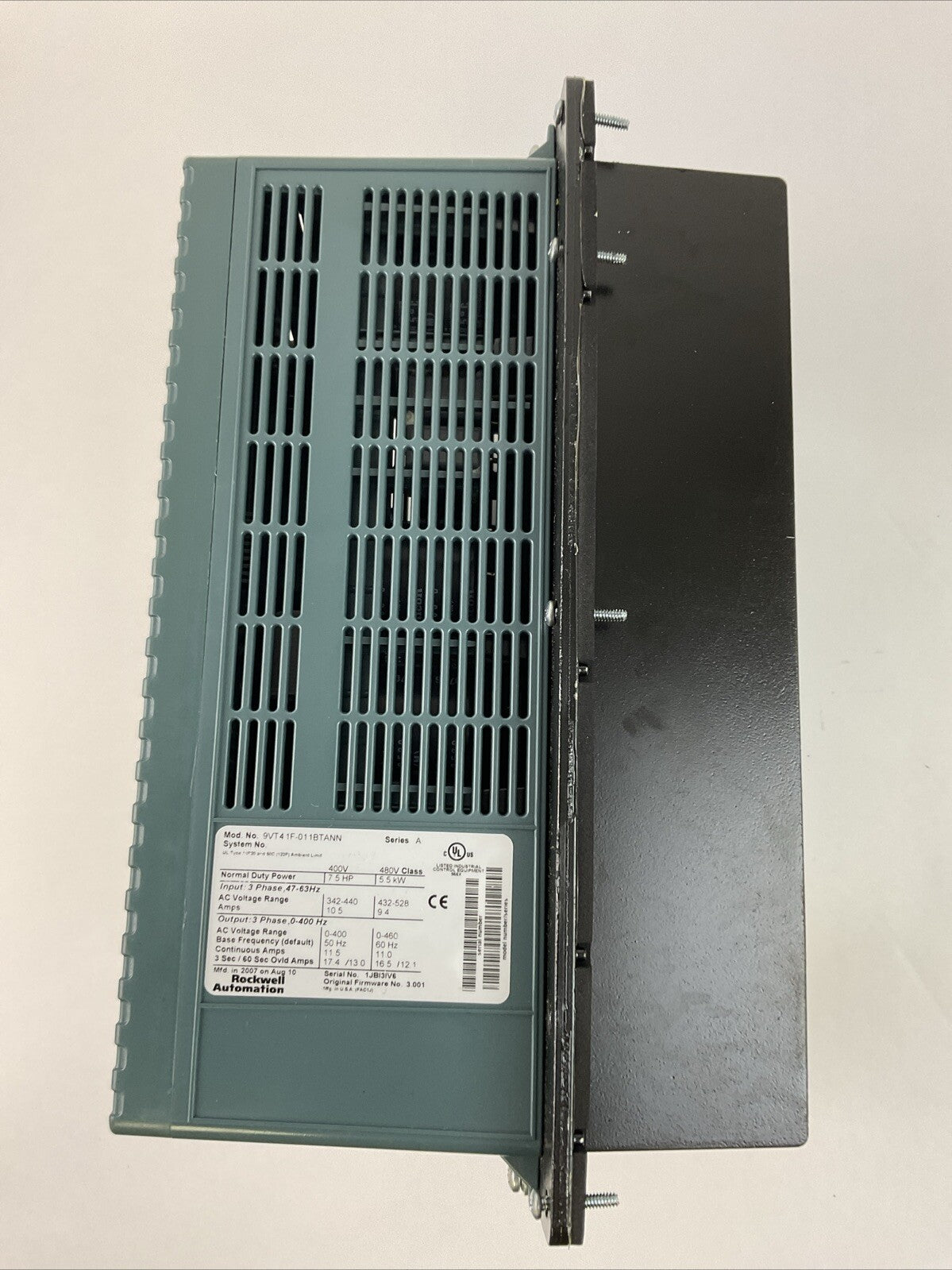 ROCKWELL AUTOMATION 9VT41F-011BTANN AC DRIVE SER A 400V 7.5HP FIRMWARE NO 3.001